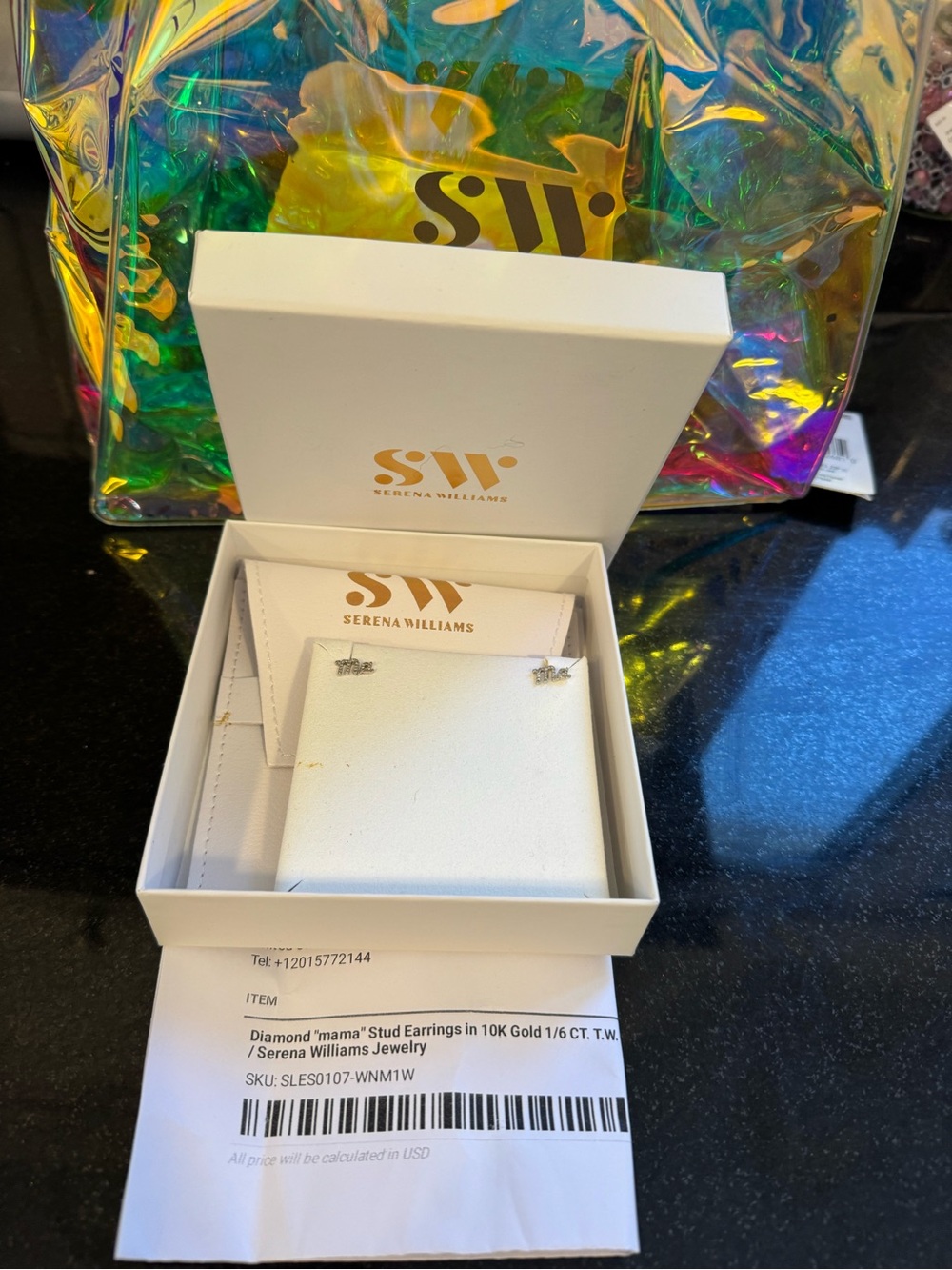 NIB Serena Williams 10k gold 'Mama' Diamond Stud Earrings